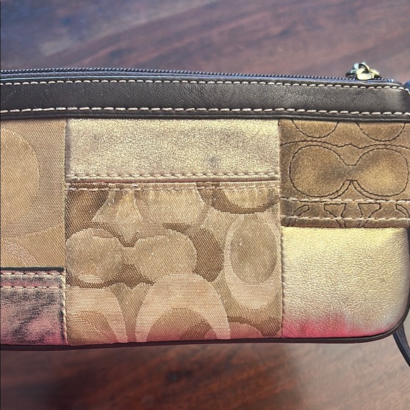 Coach Metallic and Brown Patchwork Wristlet - Picture 5 of 6